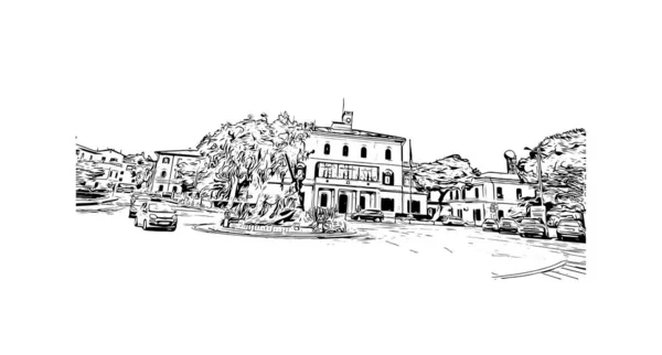 Print Building View Landmark Maddalena Kommunen Italien Handritad Skiss Illustration — Stock vektor