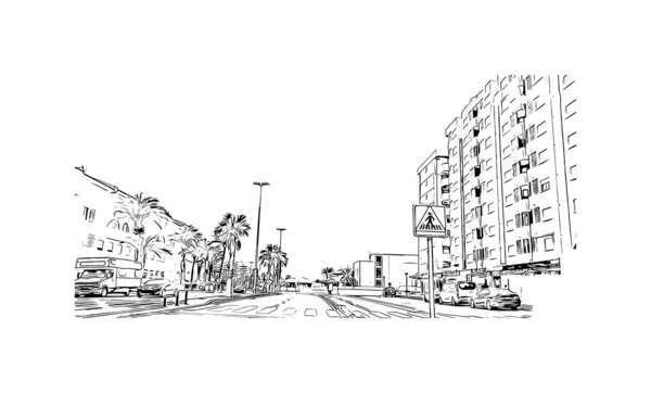 Imprimir Vista Del Edificio Con Hito Manga Del Mar Menor — Archivo Imágenes Vectoriales