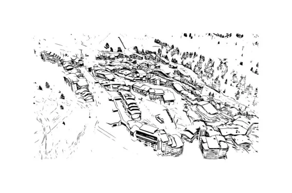 Vytisknout Pohled Budovu Orientačním Bodem Plagne Francouzská Lyžařská Oblast Alpském — Stockový vektor