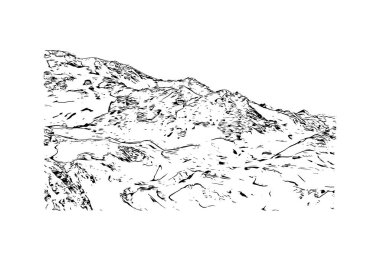 Print Building view, La Plagne, Fransa 'nın Tarentaise bölgesinde yer alan bir kayak alanıdır. Vektörde elle çizilmiş çizim çizimi.