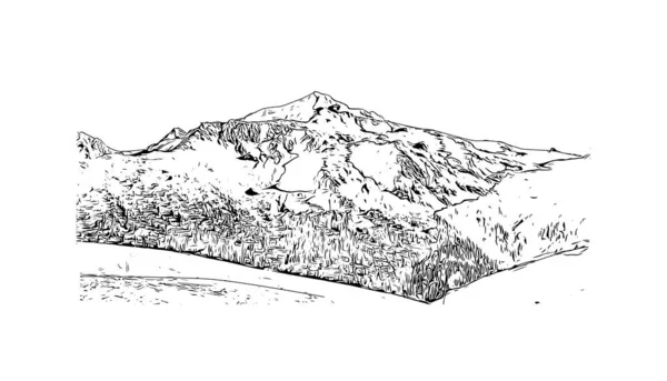 랜드마크가 전망은 아즈의 알프스 계곡에 프랑스 지역이다 벡터로 손으로 스케치 — 스톡 벡터