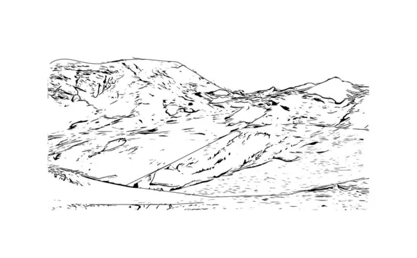 Print Building View Landmark Plagne French Ski Area Alpine Valley — Stock Vector