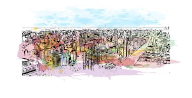 La Plata, Arjantin 'de yer alan bir şehirdir. Vektörde elle çizilmiş resim ile suluboya sıçraması.