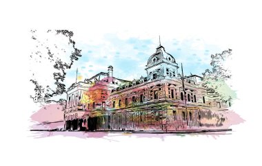 La Plata, Arjantin 'de yer alan bir şehirdir. Vektörde elle çizilmiş resim ile suluboya sıçraması.