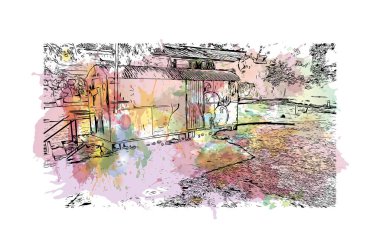 La Plata, Arjantin 'de yer alan bir şehirdir. Vektörde elle çizilmiş resim ile suluboya sıçraması.