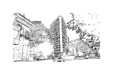 La Plata, Arjantin 'de yer alan bir şehirdir. Vektörde elle çizilmiş çizim çizimi.