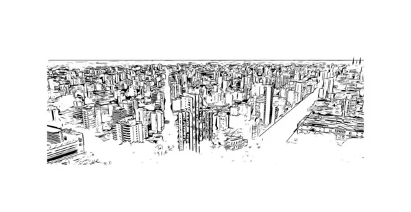 Vytisknout Pohled Budovu Orientačním Bodem Plata Město Argentině Ručně Kreslená — Stockový vektor