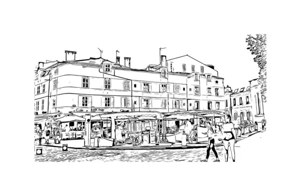 라로셸의 랜드마크가 프랑스의 도시이다 벡터로 손으로 스케치 — 스톡 벡터