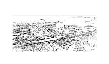 Print Building view with landmark of La Romana, Dominik Cumhuriyeti 'nde bir şehirdir. Vektörde elle çizilmiş çizim çizimi