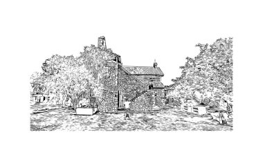 Print Building view with landmark of La Romana, Dominik Cumhuriyeti 'nde bir şehirdir. Vektörde elle çizilmiş çizim çizimi.