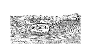 Print Building view with landmark of La Romana, Dominik Cumhuriyeti 'nde bir şehirdir. Vektörde elle çizilmiş çizim çizimi.