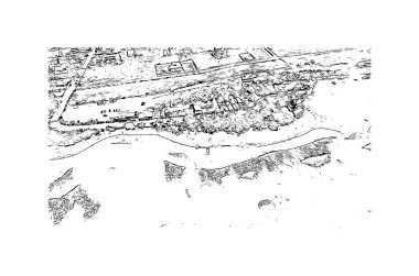 Print Building view with landmark of La Romana, Dominik Cumhuriyeti 'nde bir şehirdir. Vektörde elle çizilmiş çizim çizimi.