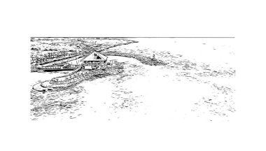 Print Building view with landmark of La Romana, Dominik Cumhuriyeti 'nde bir şehirdir. Vektörde elle çizilmiş çizim çizimi.