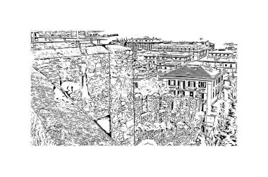 Print Building view with landmark of La Spezia, İtalya 'da bir liman kentidir. Vektörde elle çizilmiş çizim çizimi.