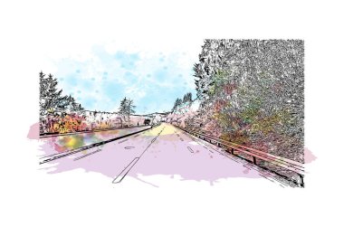 Laax 'ın simgesi olan Print Building view, İsviçre' de bulunan bir belediyedir. Vektörde elle çizilmiş resim ile suluboya sıçraması.