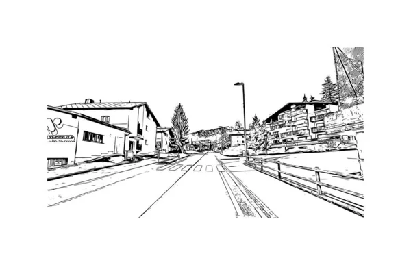 Imprimer Commune Laax Est Située Suisse Illustration Dessinée Main Vecteur — Image vectorielle