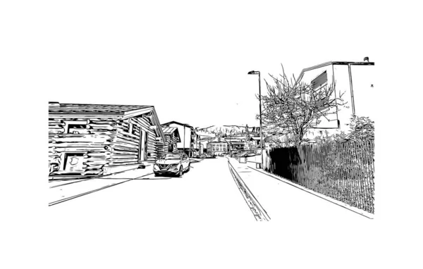 Imprimer Commune Laax Est Située Suisse Illustration Dessinée Main Vecteur — Image vectorielle