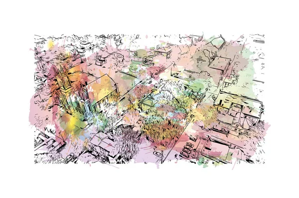 拉法耶特的标志性建筑是印第安纳州的一个城市 矢量手绘示意图水彩画 — 图库矢量图片