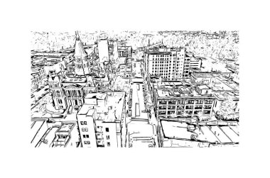 Print Building view with landmark of Lafayette is the city in Indiana. Vektörde elle çizilmiş çizim çizimi.