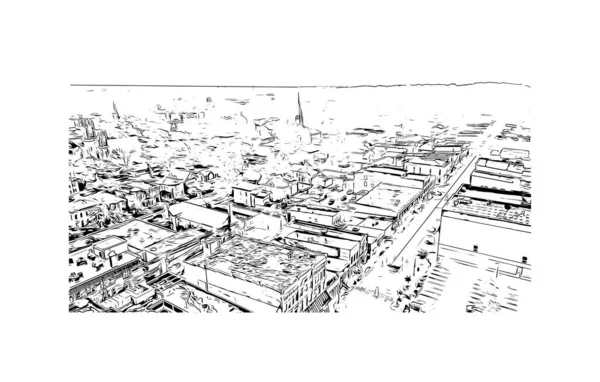 Print Building View Landmark Lafayette Staden Indiana Handritad Skiss Illustration — Stock vektor
