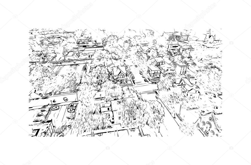 Print Building view with landmark of Lafayette is the city in Indiana. Hand drawn sketch illustration in vector.