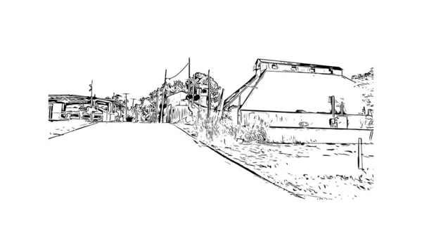 拉法耶特的标志性建筑是路易斯安那州南部的一个城市 矢量手绘草图 — 图库矢量图片