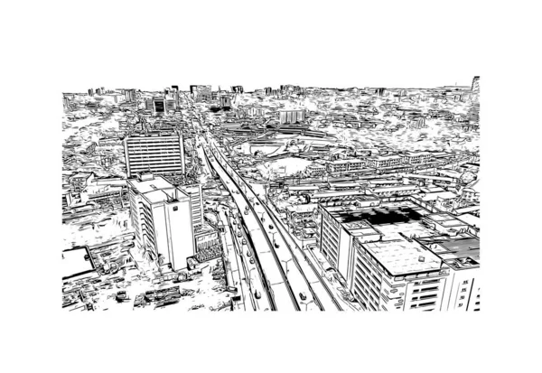 拉各斯的标志性建筑是尼日利亚的城市 矢量手绘草图 — 图库矢量图片