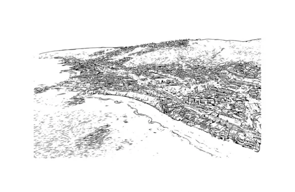 拉古纳海滩的标志性建筑是加州的一个沿海小城 矢量手绘草图 — 图库矢量图片