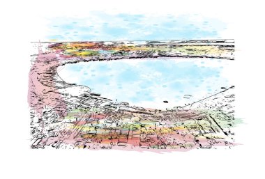 Lakeland 'ın simgesi olan Print Building View Florida' da bulunmaktadır. Vektörde elle çizilmiş resim ile suluboya sıçraması.