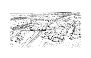 Lakeland 'ın simgesi olan Print Building View Florida' da bulunmaktadır. Vektörde elle çizilmiş çizim çizimi.