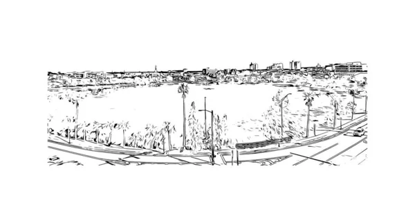 Imprimer Vue Sur Bâtiment Avec Point Repère Lakeland Est Ville — Image vectorielle