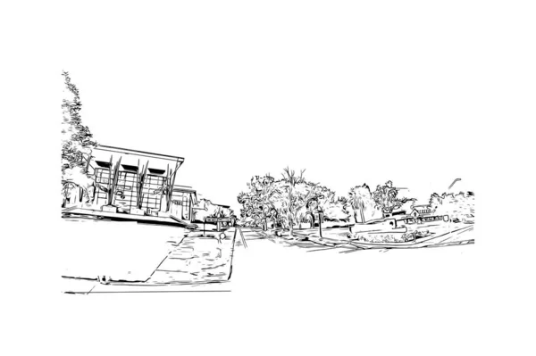 Vytisknout Pohled Budovu Orientačním Bodem Lakeland Město Floridě Ručně Kreslená — Stockový vektor