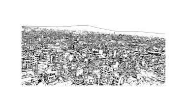 Print Building view with landmark of Lalitpur is the city in India. Vektörde elle çizilmiş çizim çizimi.