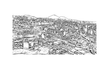 Print Building view with landmark of Lalitpur is the city in India. Vektörde elle çizilmiş çizim çizimi.
