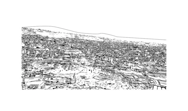 Vytisknout Stavební Pohled Orientačním Bodem Lalitpur Město Indii Ručně Kreslená — Stockový vektor