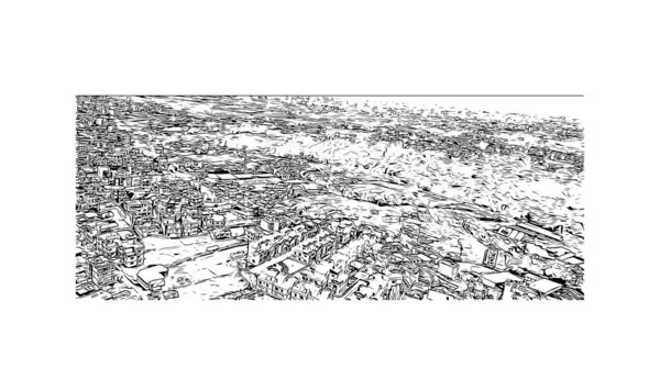 Print Building View Landmark Lalitpur Staden Indien Handritad Skiss Illustration — Stock vektor