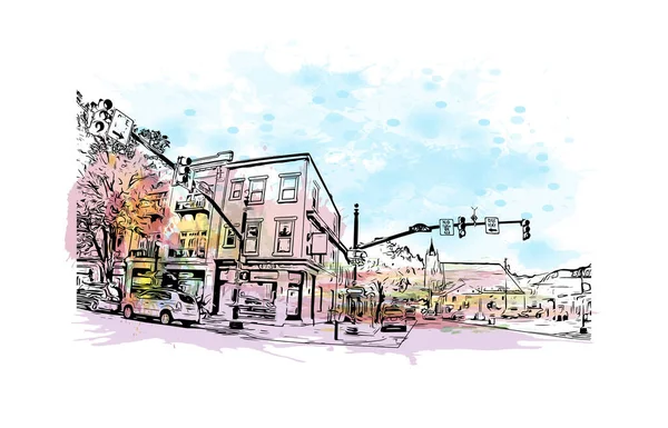 Print Building View Landmark Lancaster City Pennsylvania Watercolor Splash Hand — Stock Vector