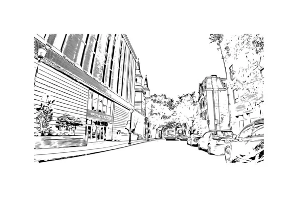 Vytisknout Pohled Budovu Orientačním Bodem Lancaster Město Pensylvánii Ručně Kreslená — Stockový vektor