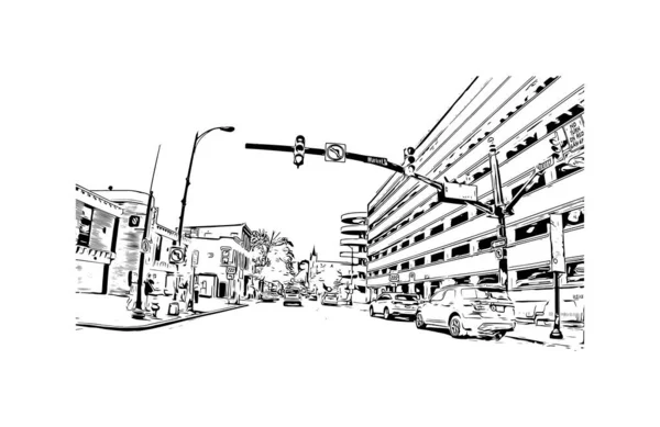 Print Building Vista Com Marco Lancaster Cidade Pensilvânia Desenho Desenhado —  Vetores de Stock
