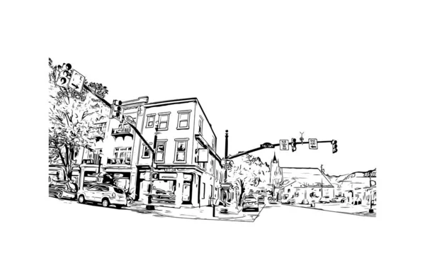 Print Building View Landmark Lancaster Staden Pennsylvania Handritad Skiss Illustration — Stock vektor