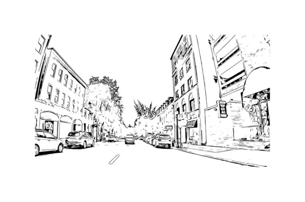 Print Building View Landmark Lancaster City Pennsylvania Hand Drawn Sketch — Stock Vector