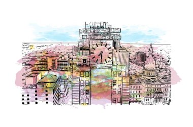 Lancing 'in simgesi olan PrintBuilding Manzarası İngiltere' deki köydür. Vektörde elle çizilmiş resim ile suluboya sıçraması.