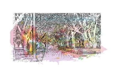 Print Building view with landmark of Laredo Güney Teksas 'ta bir şehirdir. Vektörde elle çizilmiş çizim çizimi.