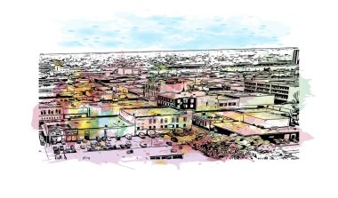Print Building view with landmark of Laredo Güney Teksas 'ta bir şehirdir. Vektörde elle çizilmiş çizim çizimi.