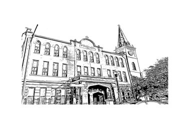 Print Building view with landmark of Laredo Güney Teksas 'ta bir şehirdir. Vektörde elle çizilmiş çizim çizimi.