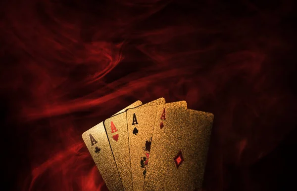 Golden Playing Cards Red Smoke — Stock Photo, Image