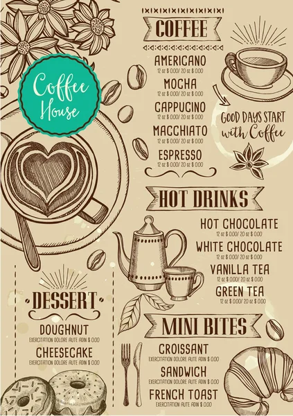 Café restaurant menu café — Image vectorielle