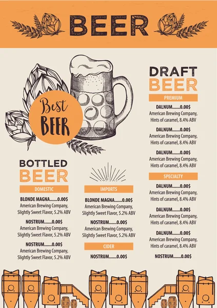 Beer menu design — Stock Vector