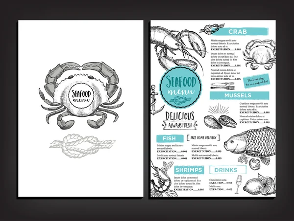 Folleto del restaurante de mariscos — Vector de stock