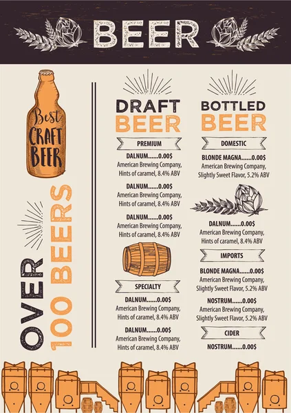 Wygląd menu piwa — Wektor stockowy